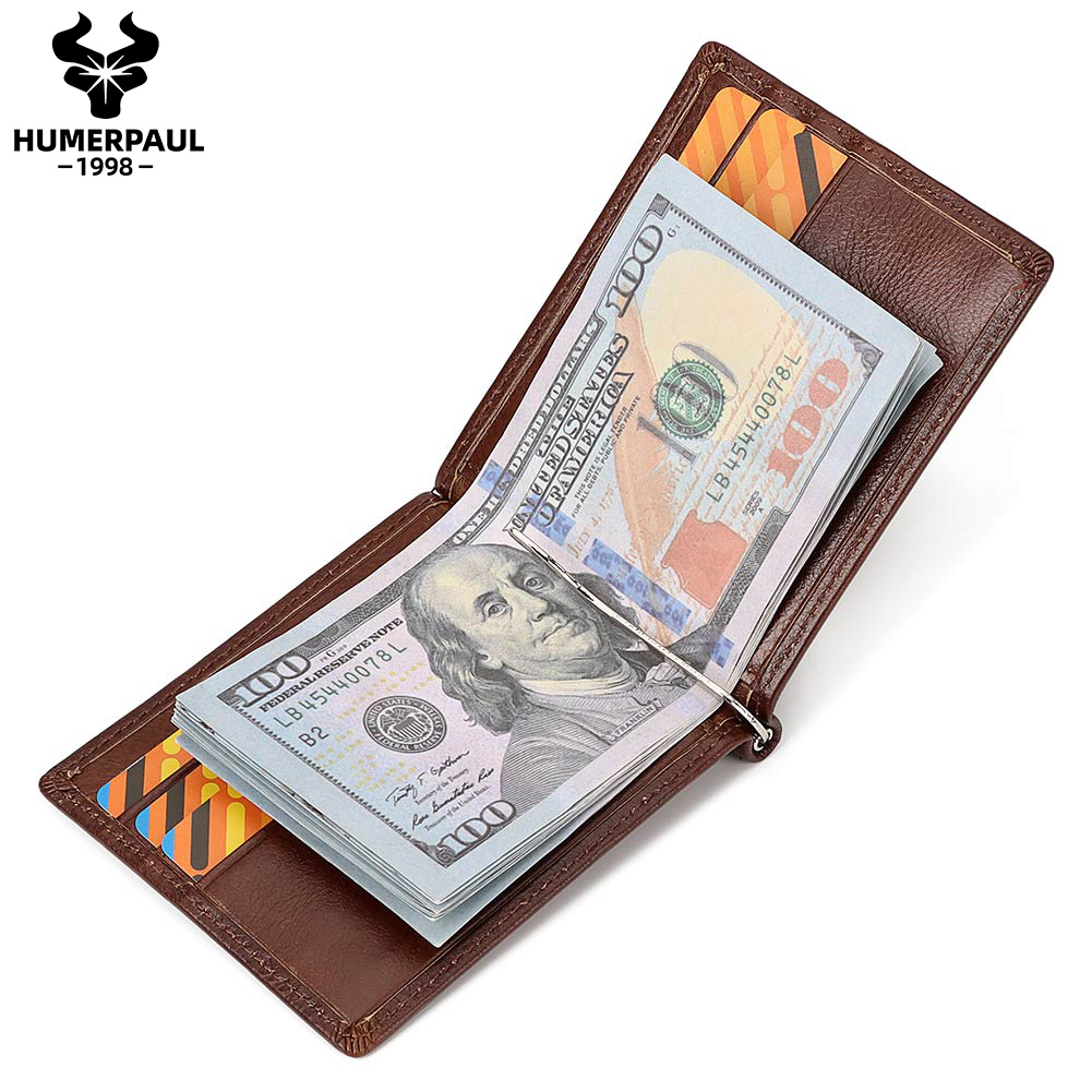 Money Clip Magnetic - Genuine Leather Mens Slim Wallet with